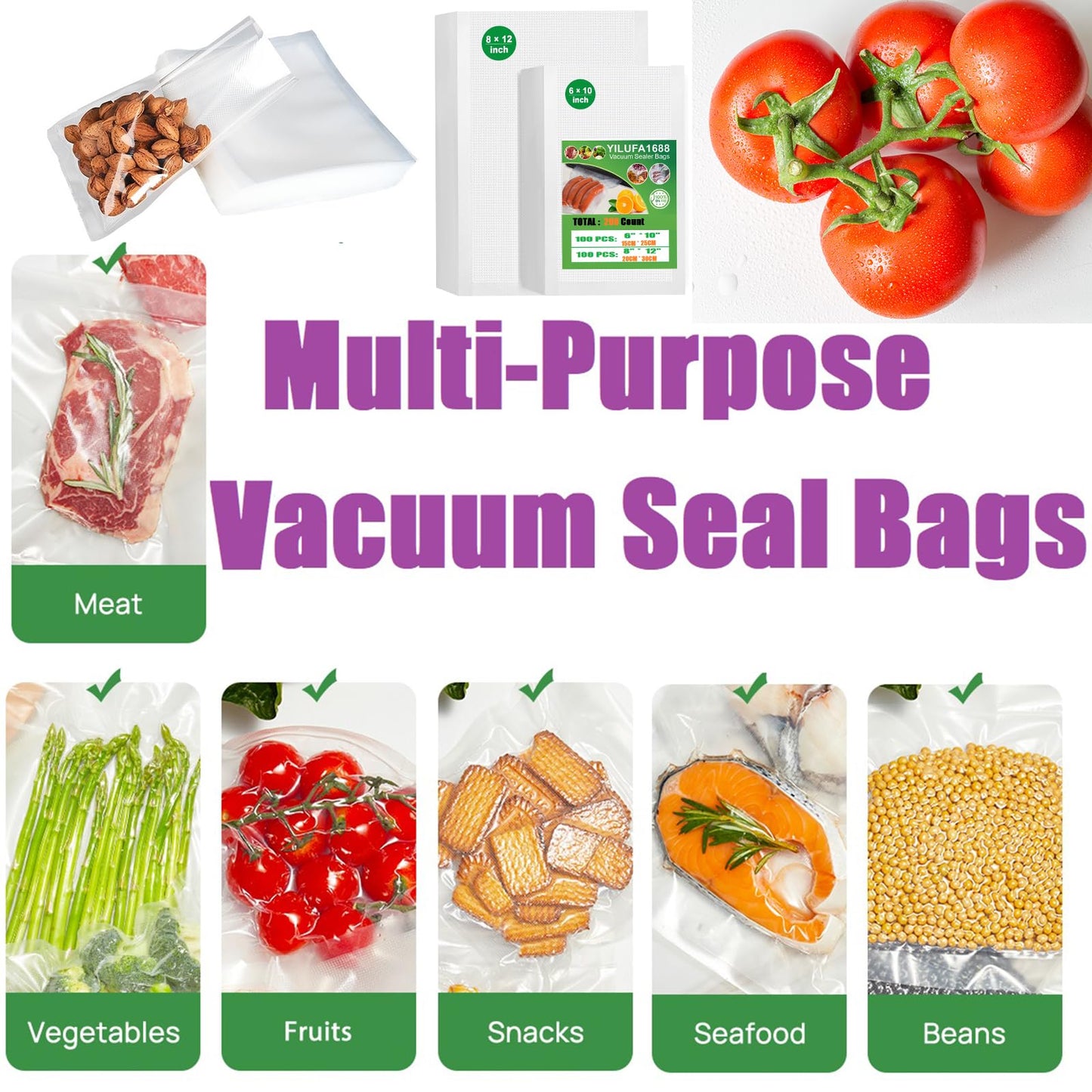 Vacuum Sealer Bags for Food 100 Pack - 10"x12" Precut Freezer Bags | BPA-Free Heavy Duty for Sous Vide, Meal Prep & Compression Storage | Sacs d'étanchéité sous vide
