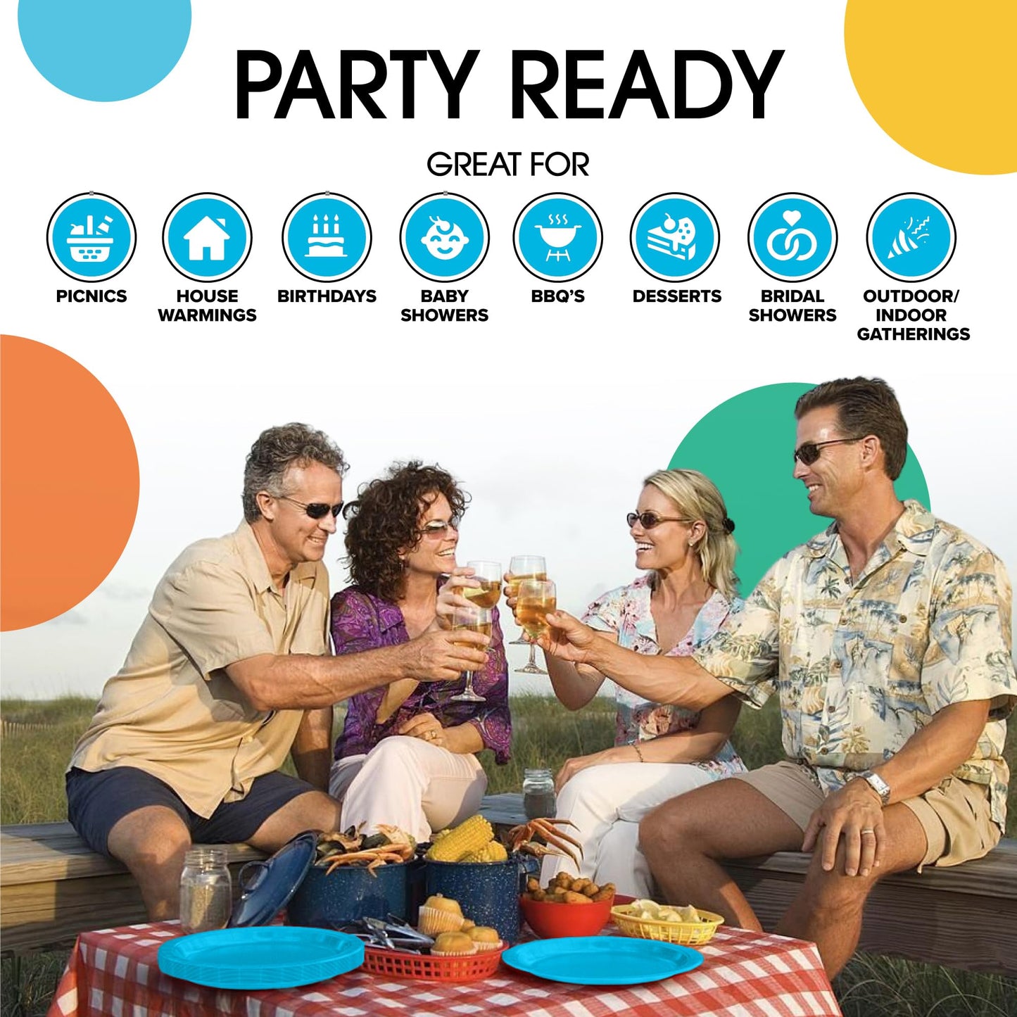 Exquisite Turquoise Paper Plates 9 Inch Heavy Duty 50 Pcs, Disposable Dinner Plates For Party, Turquoise Plates For Party