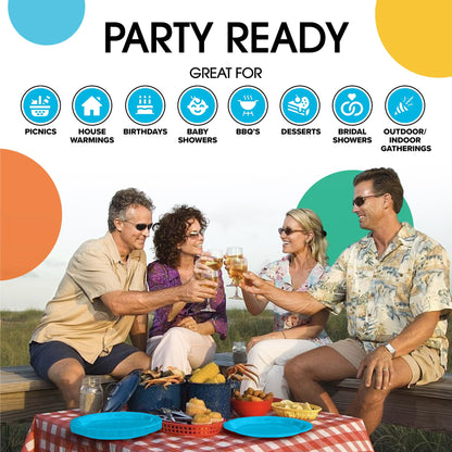 Exquisite Turquoise Paper Plates 9 Inch Heavy Duty 50 Pcs, Disposable Dinner Plates For Party, Turquoise Plates For Party