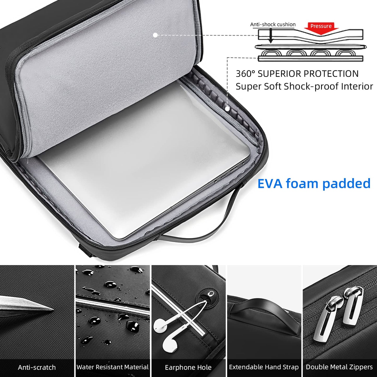 TUDEQU Slim Laptop Bag 15.6 Inch,Laptop Sleeve with Strap,Laptop Case,Laptop Shoulder Bag,Computer Bag,Tablet Bag Men Women