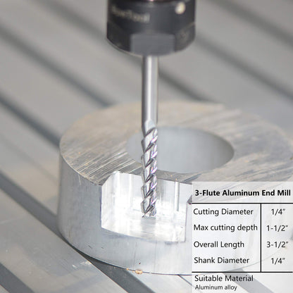 SpeTool 1/4 Shank Carbide End Mill for Aluminum Cut (3 Flutes, 3.5 inch Long) Non-Ferrous Metal Upcut CNC Spiral Router Bit