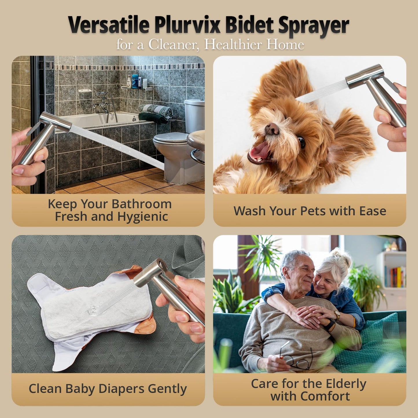 Plurvix Handheld Bidet Sprayer for Toilet – Adjustable Water Pressure, Stainless Steel Jet Spray Kit with Bidet Hose - Feminine Wash, Baby Cloth Diaper Cleaning, Muslim Shower – Wall or Toilet Mount