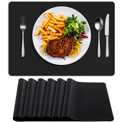 BARTHKIT Placemats Set of 6, Heat Resistant Luxury Leather Placemats Double Layer, Waterproof Table Mats Easy to Clean for Dining Room Kitchen Coffee Office Table, Black