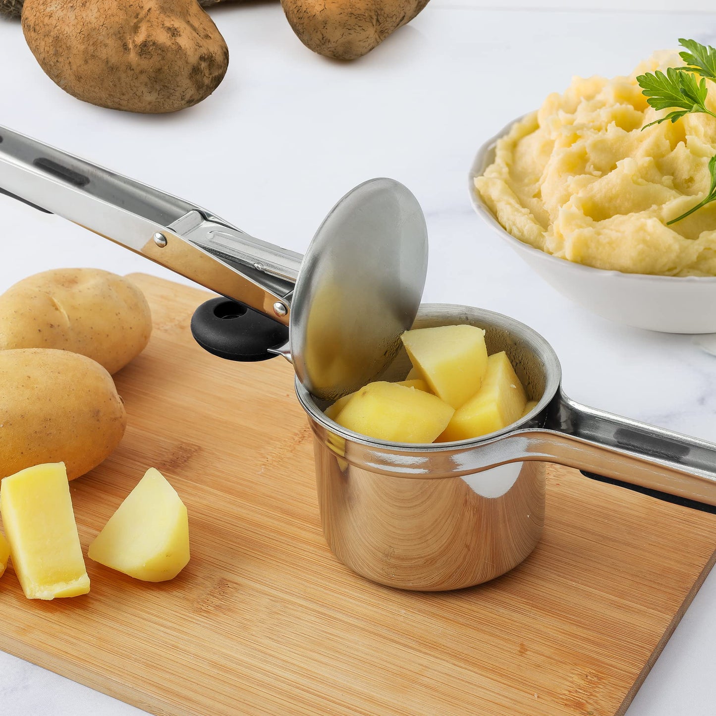 Zulay Kitchen Large 15oz Potato Ricer, Heavy Duty Stainless Steel Potato Masher and Ricer for Mashed Potatoes, Mashed Potato Masher & Potato Press Kitchen Gadget for Perfect Mashed Potatoes
