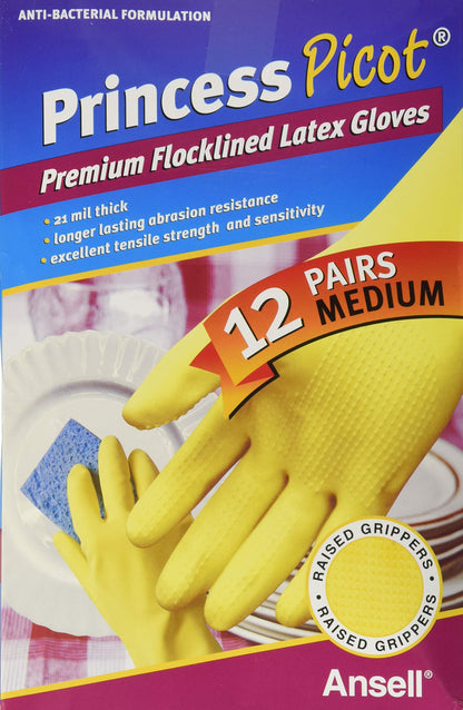 Princess Picot Rubber Gloves Medium (12 Pairs), 12 Count