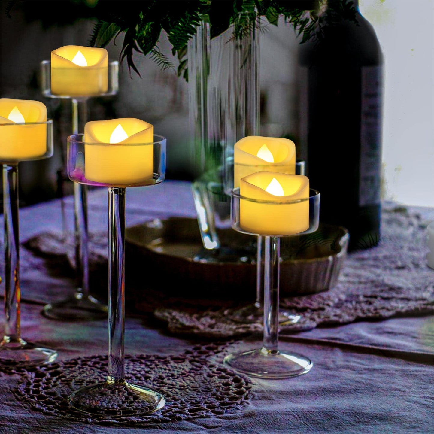 Yakpo 48 Pack 3.8cm x 3cm Tea Lights Battery Operated Votive Candles, Flameless Flickering LED Tealights Electric Outdoor Flicker Fake Tealight Candles Bulk for Wedding Halloween Christmas Decorations
