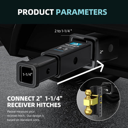 CROSSHIP Trailer Hitch Receiver Extender Adapter Reducer, 1-1/4 inch to 2 inch, Extender to 6-1/2" Extension Length, 350 LBS Capacity for Cargo Carriers & Bike Racks (Carbon Steel, Black)