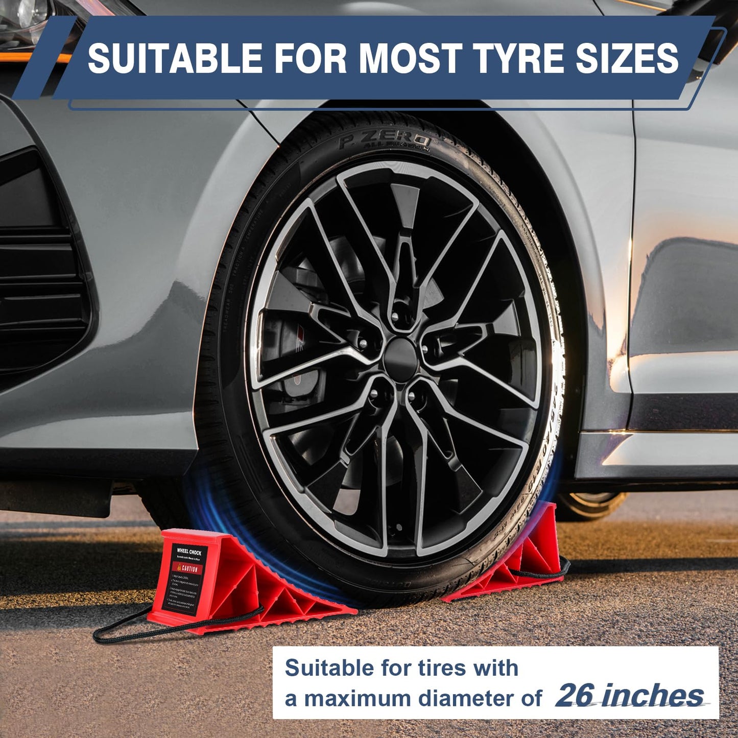 Wheel Chocks for Trailers, 4 Pack Hard Plastic RV Wheel Chocks with Non-Slip Base & Rope for Easy Removal, Tire Chock for Cars Wheels, Keep Your Truck or Camper in Place