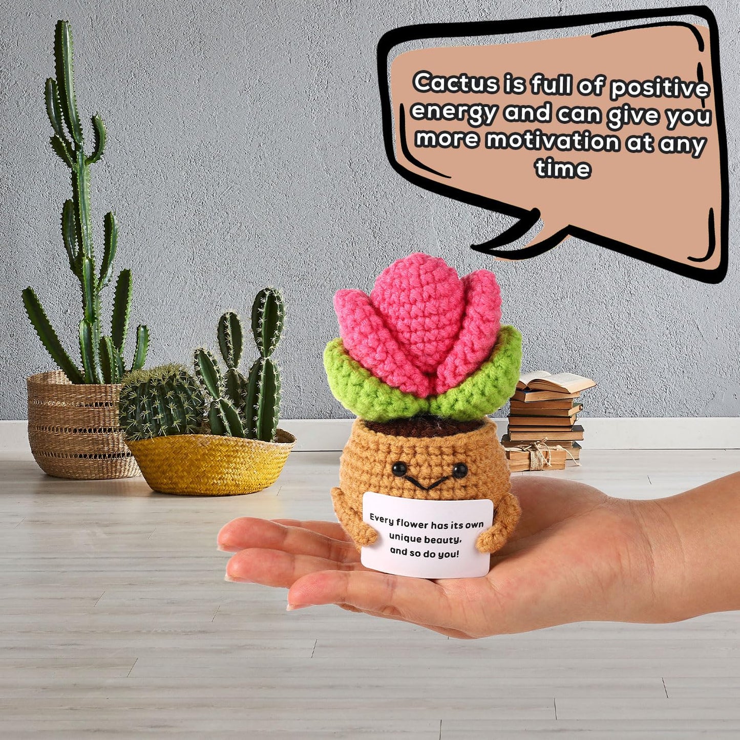 3pcs Positive Crochet Potted Plants, Positive Cactus Positive Crochet Succulent Crochet Cactus Knitted Succulent Positive Plants Crochet for Party Decoration Encouraging Gift