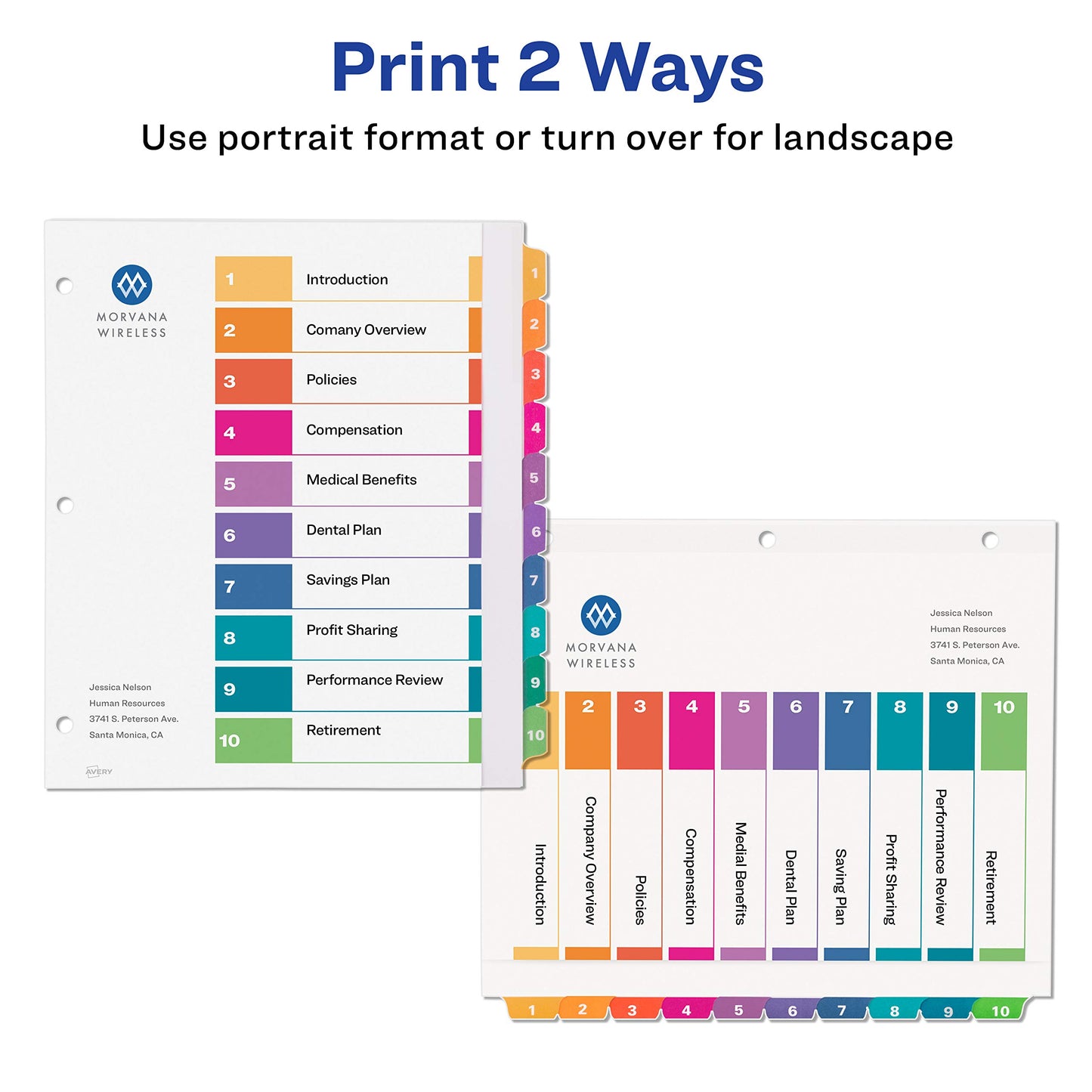 Avery Ready Index Table of Content Dividers for Laser and Inkjet Printers, Plain Tab, 10 tabs, Multi-Colour, 6 Sets, (11520)