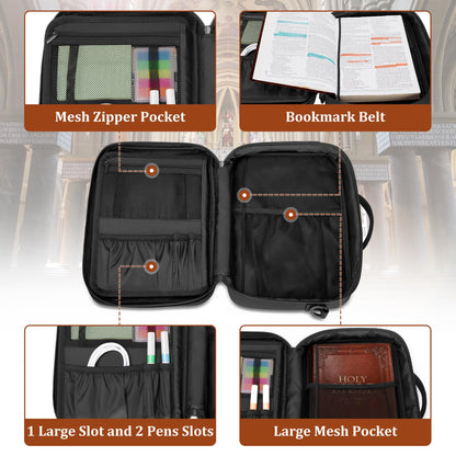 Damero Bible Cover for Men Women, Bible Carrying Case Church Bag with Pockets and Shoulder Strap, Black (Patent Pending)