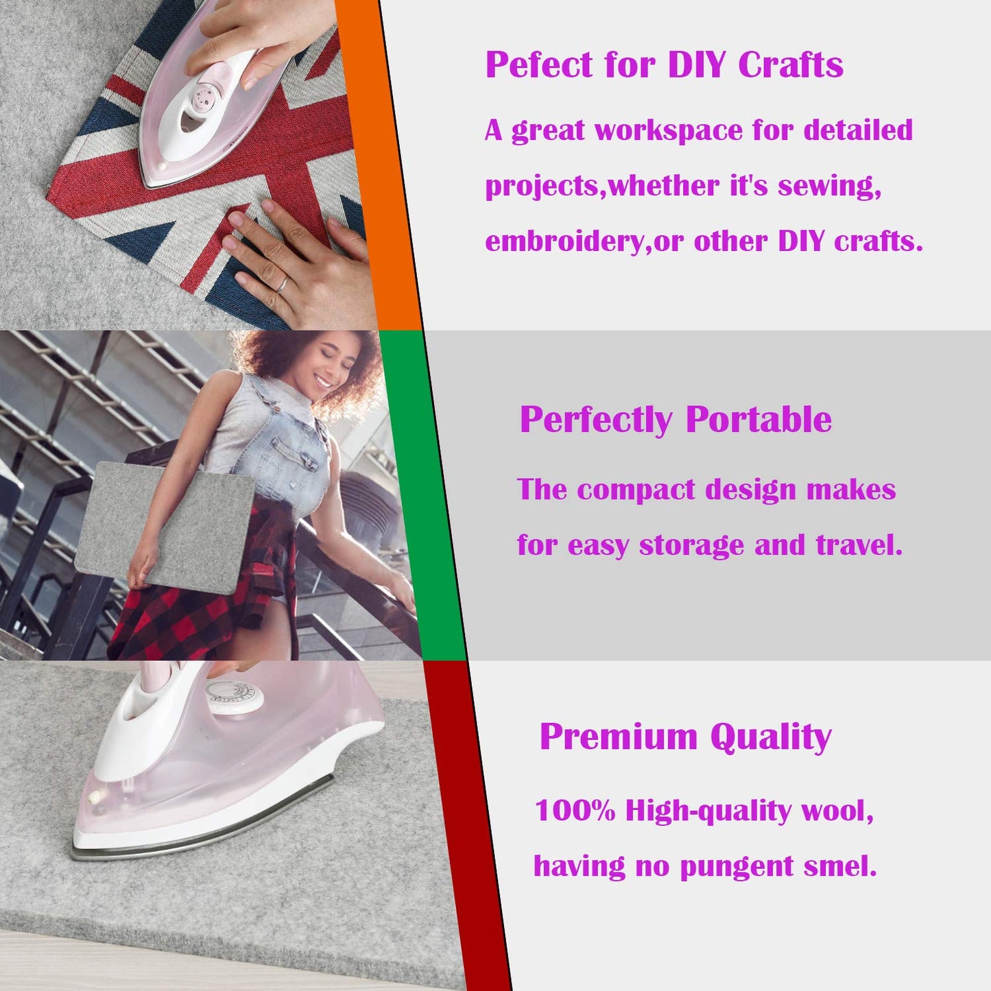 Rdutuok 17x13.5 Inches Wool Pressing Mat for Quilting Ironing Pad Easy Press Wooly Felted Iron Board for Quilters Retains Heat, Great for Quilting & Sewing Projects