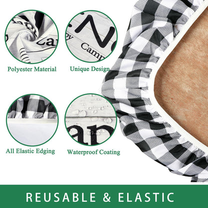 Caknowow Picnic Table Cover Fitted with Bench Covers Camping Tablecloth Waterproof Picnic Table Covers with Elastic Reusable Fabric Camping Table Cover for 6 Foot Picnic Tables