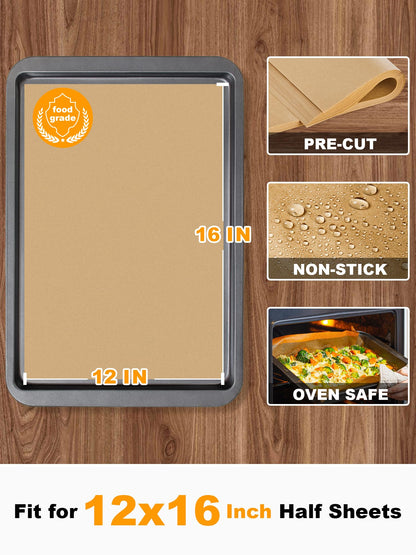 SMARTAKE 200 Pcs Unbleached Parchment Paper Baking Sheets, 12x16 Inches（9x13 Optional）, Non-Stick, Precut for Baking, Grilling, Air Fryer, Steaming, Bread, Cup Cake, Cookie