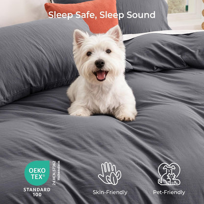 SASTTIE Duvet Cover Queen, 3-Piece Prewashed Ultra Soft Queen Bedding Set - Features Zipper Closure and Corner Ties, Includes 1 Duvet Cover 90x90 Inch & 2 Pillowcases, No Comforter, Dark Grey