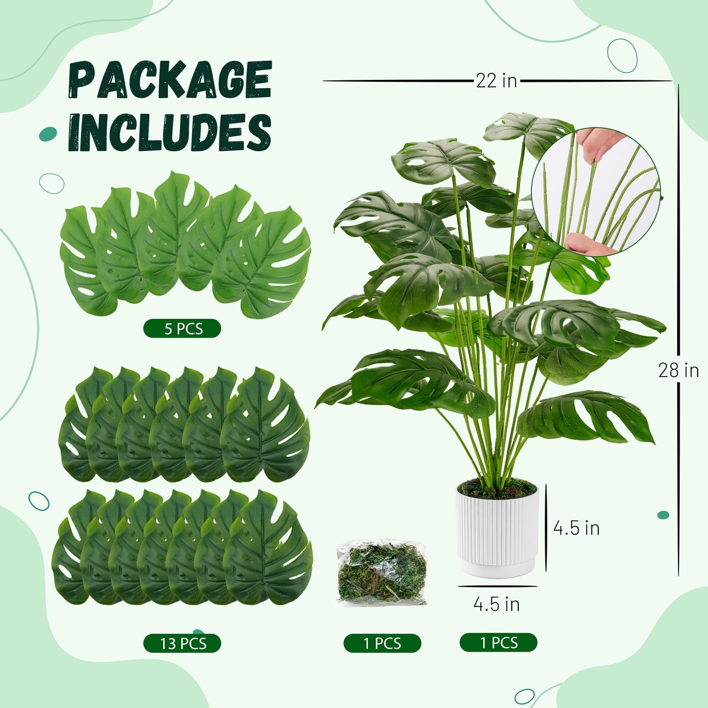Der Rose 28" Fake Plants Large Artificial Monstera Faux Plants Tall for Outdoor Living Room Floor Front Porch Tree Decor Indoor