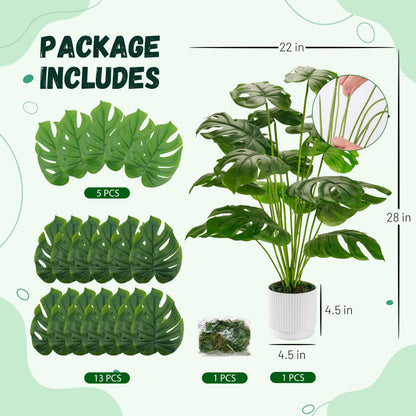 Der Rose 28" Fake Plants Large Artificial Monstera Faux Plants Tall for Outdoor Living Room Floor Front Porch Tree Decor Indoor