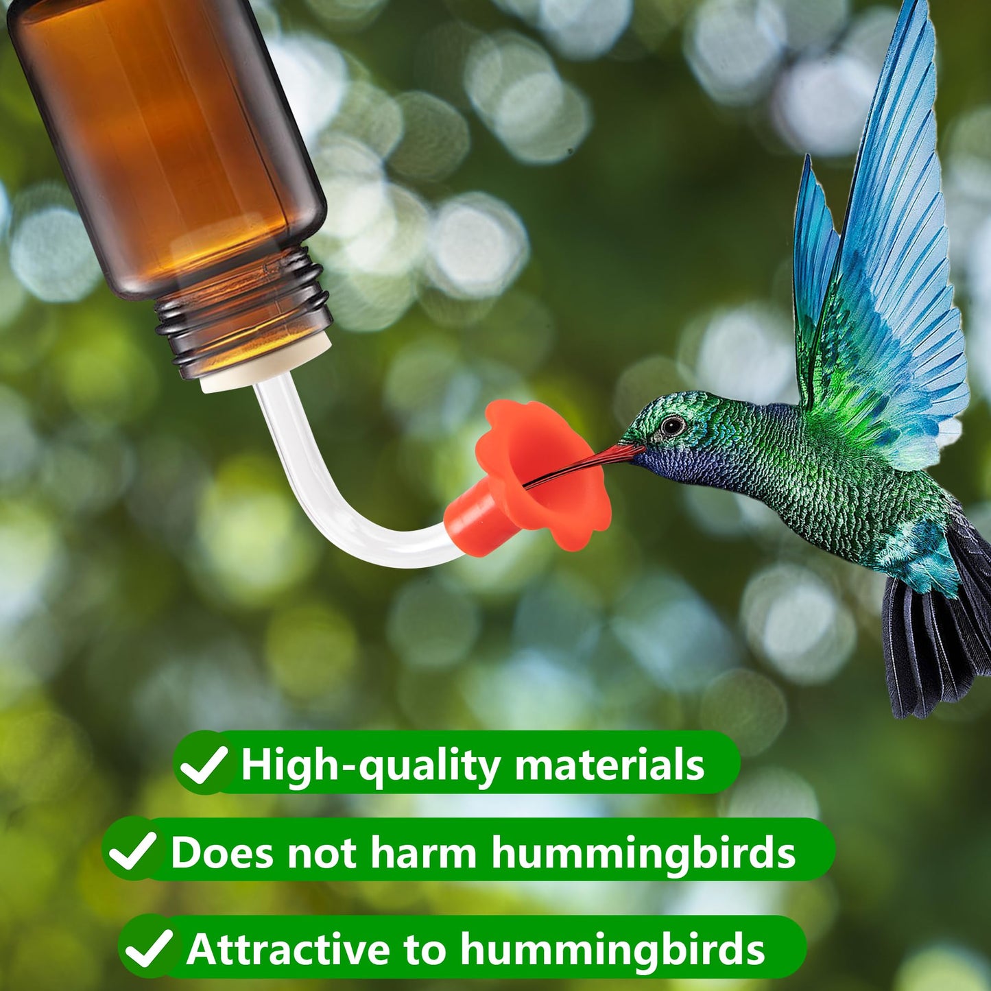 DECOHS 9 Pcs Hummingbird Feeder Tubes with Red Floral Tip, Bird Hummingbird Feeder Replacement Parts with 3 Brush, Outside Flower Bird Water Feeder Tubes Stoppers for Making Your Own Bird Feeders