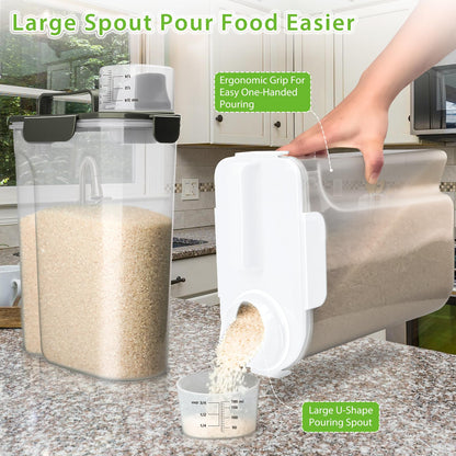 Viretec Rice Storage Container, 5 to 10lb Dry Food Airtight Dispenser, Pet Dog Cat Food Canister, BPA Free Clear Plastic Kitchen and Pantry Organization Bin for Oatmeal, Grain, Cereal, Pasta, Flour