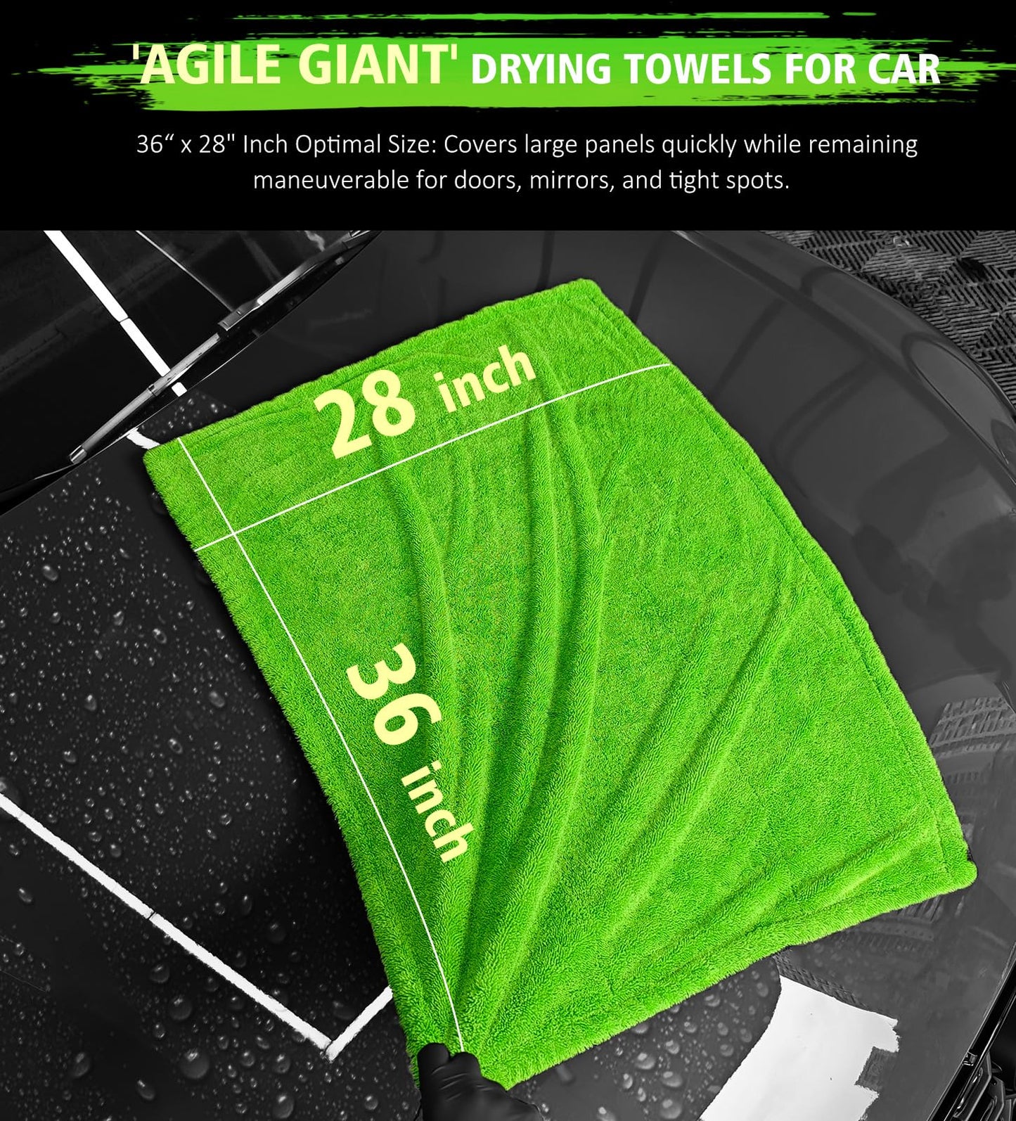 YeewayVeh 36"x28" Car Drying Towel Extra Large, 1400GSM Ultra Absorbent Double-Sided Twisted Loop Microfiber, Scratch-Free & Professional Grade Car Wash Towel for Cars, SUVs, Trucks (Green)