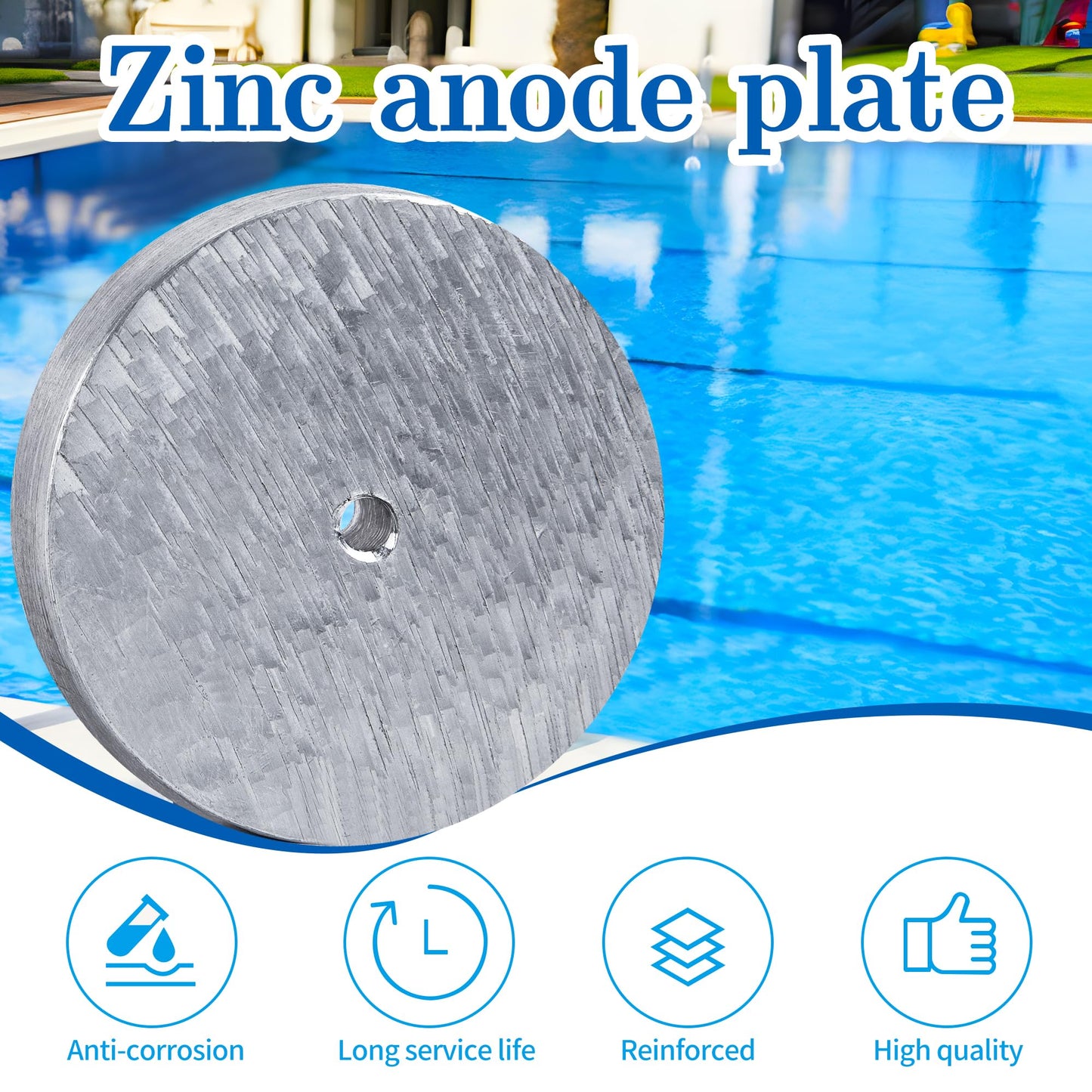 DECOHS 4 Pack Zinc Anode Plate- Zinc Anode Weight- Anti Electrolysis Sacrificial Anode with 8 Plastic Ties for Salt System Swimming Pools Against Corrosion and Electrolysis
