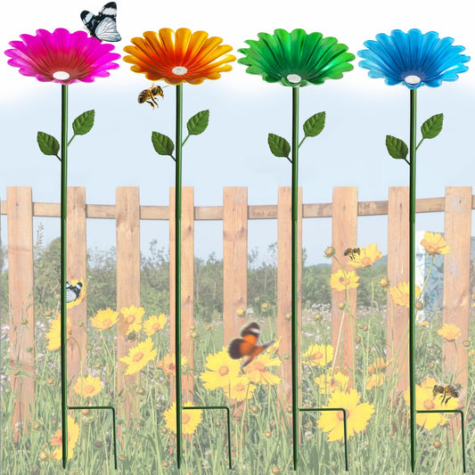 Bee Watering Station,4 Pack Metal Flower Bee Cups for Garden Thirsty Pollinators，Outdoor Garden Yard Patio Decor