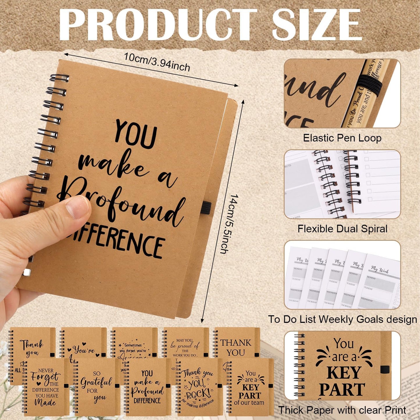 10 Set Employee Appreciation Gifts Thank You Gifts for Colleagues Inspirational Notebook with Motivational Ballpoint Pen Mini Spiral Notepads Inspirational Gift for Employee Coworker Teacher Team