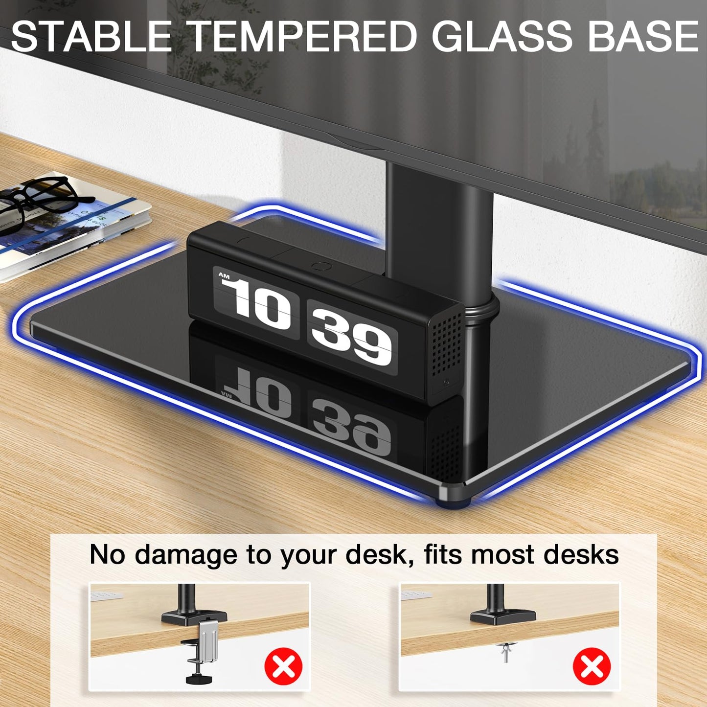Rfiver Monitor Stand, Single VESA Monitor Stand for Desk with Swivel/Height Adjustable, Computer Monitor Riser for 13-32 inch Screens, Hold up to 44 lbs, Max VESA 100 x 100mm, Black