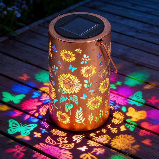 UZIMOO Solar Sunflower Lanterns Outdoor, Waterproof Hanging Lantern Lights, Hollowed-Out Metal Decor Lantern, Multicoloured LED Garden Decoration Light for Patio, Yard, Pathway, Landscape, Lawn