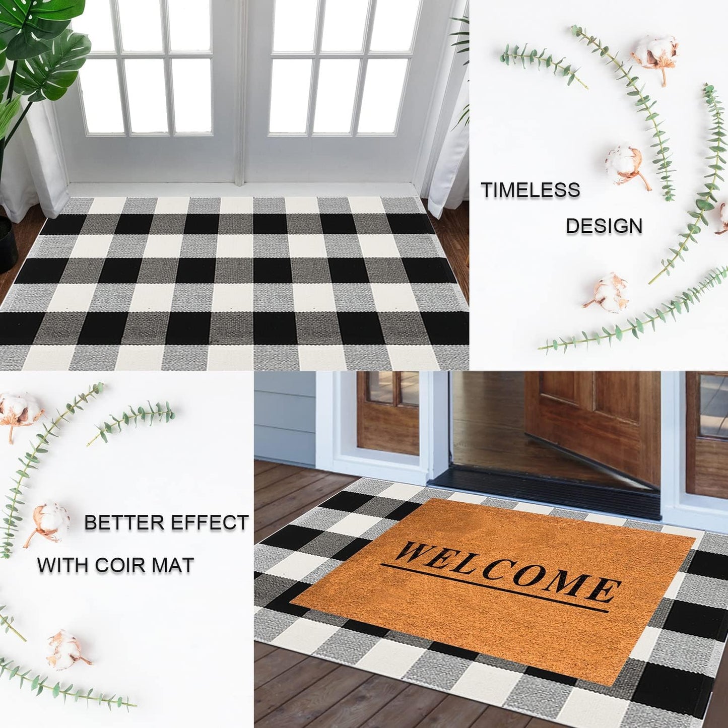 Cekene Buffalo Plaid Outdoor Rug 3x5 Black and White Checkered Rug Cotton Woven Washable Layered Porch Rug for Entryway Living Room Farmhouse Kitchen