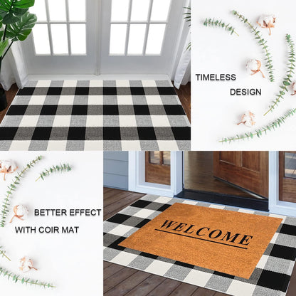 Cekene Buffalo Plaid Outdoor Rug 3x5 Black and White Checkered Rug Cotton Woven Washable Layered Porch Rug for Entryway Living Room Farmhouse Kitchen