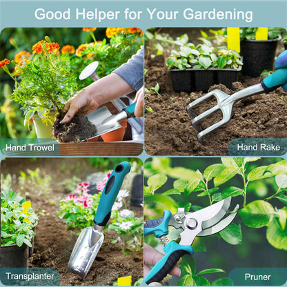 Kynup Gardening Tools 7-Piece, Heavy Duty Garden Tools Set with Non-Slip Handle, 29.5"x29.5"Repotting Mat, Hand Shovel, Gardening Hand Tools with Handbags and Gloves, Gardening Gifts for Women and Men