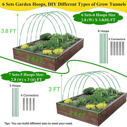 WYRJXYB Greenhouse Hoops Grow Tunnel 6 Sets of 8FT Long Garden Hoops, Rust-Free Fiberglass Frame for Garden Netting Raised Bed Plant Cloth Row Cover, DIY Plant Support Stakes (36 PCS)