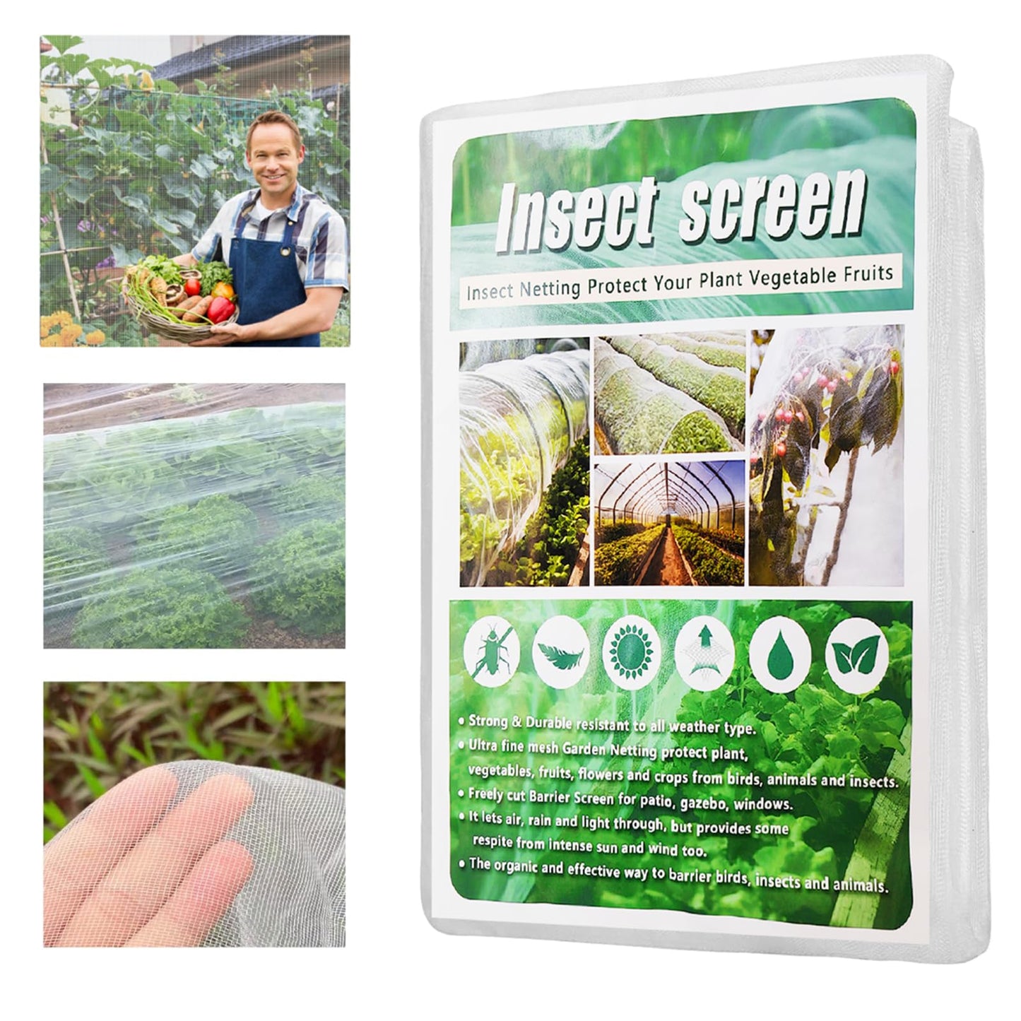 10X30FT Heavy Duty Garden Mesh Netting with Reinforced Double-Layer Edges, 40g/㎡ Ultra Fine Plant Cover for Anti Mosquito and Birds, Insect Mesh Barrier for Vegetables Plants Fruits Flowers (3X9M)