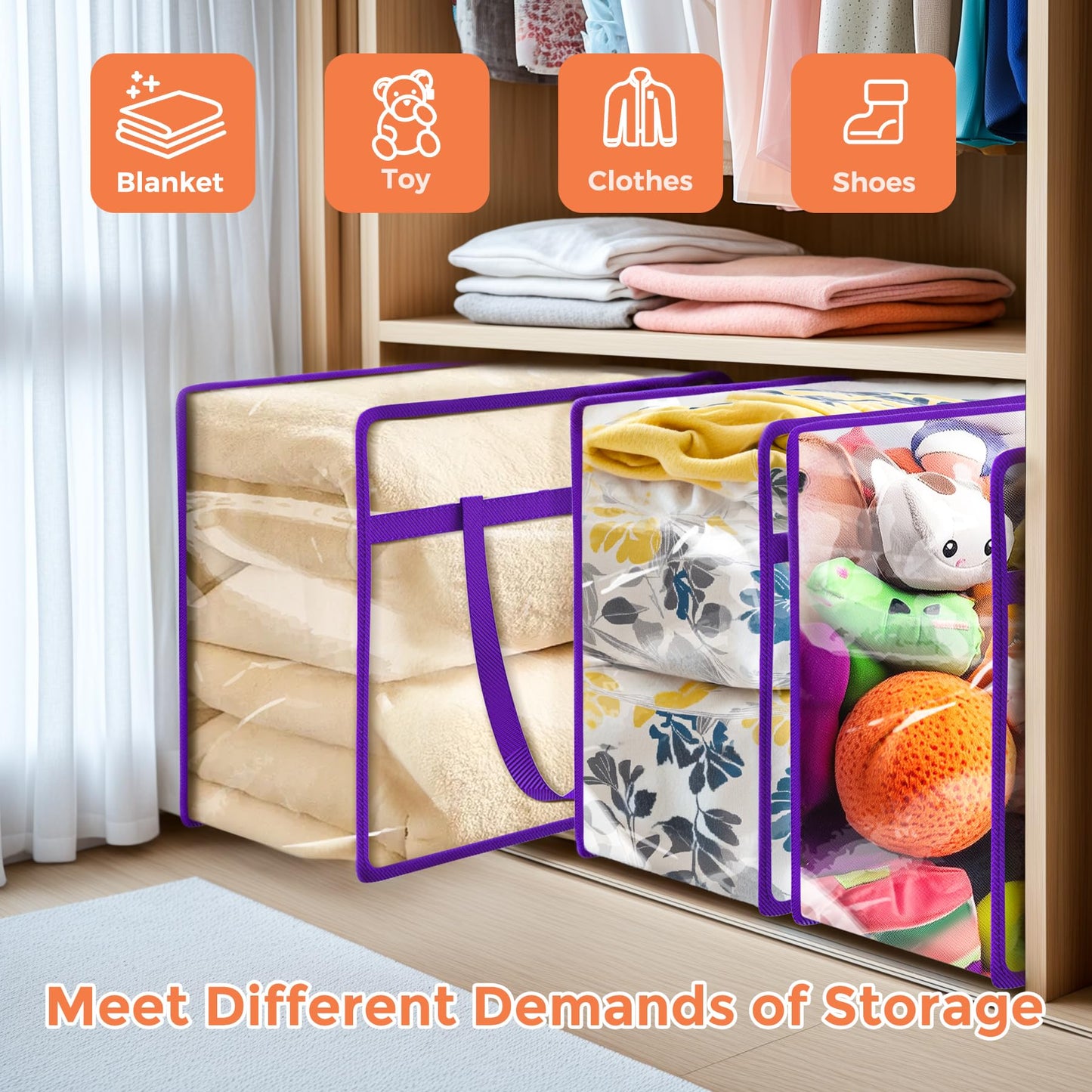 Budding Joy 6 Pack Clear Zippered Storage Bags for Clothes, Closet Organizers and Storage Bag for Bedding, Linen, Blankets, Comforters, Clothes & Toys Multi Purpose & Space Saver PVC Organizers