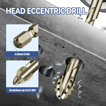Four-Flute Sawtooth Eccentric Drill Bit, Multifunction Drill Bit Set High Hardness Skewed Head Eccentric Drill (Yellow,7PC: 3/4/5/6/8/10/12MM)