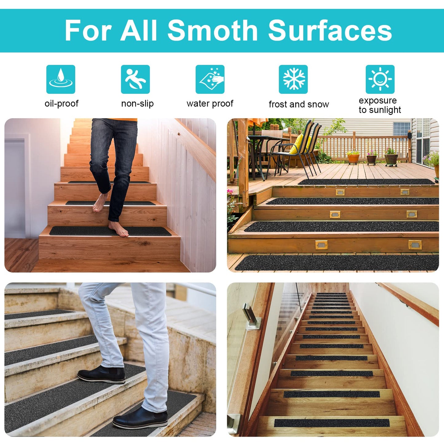 Qingluan Grip Tape, Anti Slip Tape Outdoor/Indoor Waterproof, Non Slip Tape for Stair Steps, Tread Staircases, Ramps, Skateboards (Black Tape, 5.9" x 33Ft)