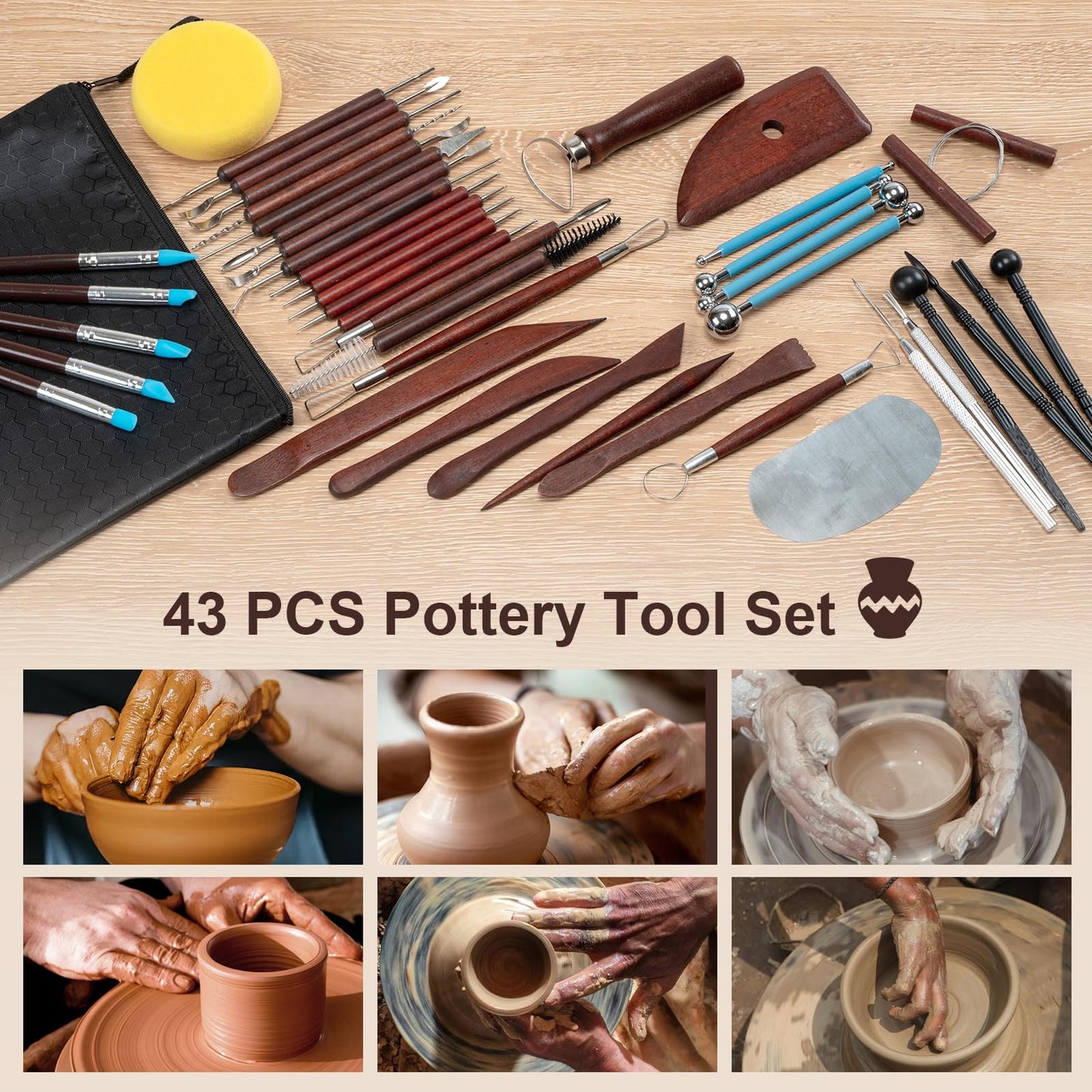 Amrules Clay Tools Kit, 43 PCS Red Pottery Tools, Practical Polymer Clay Sculpting Tools Kit, Air Dry Clay Tools Set for Adults, Pottery Craft, Dotting, Carving, Drawing, Molding, Modeling, Shaping