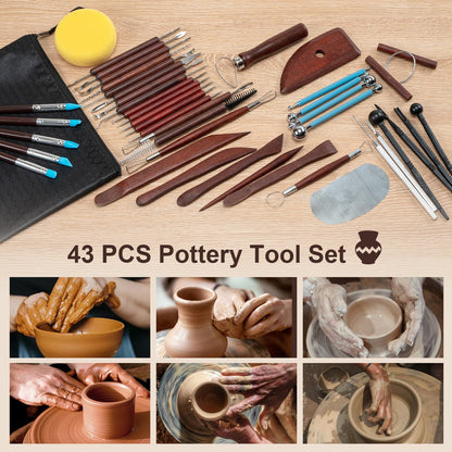 Amrules Clay Tools Kit, 43 PCS Red Pottery Tools, Practical Polymer Clay Sculpting Tools Kit, Air Dry Clay Tools Set for Adults, Pottery Craft, Dotting, Carving, Drawing, Molding, Modeling, Shaping