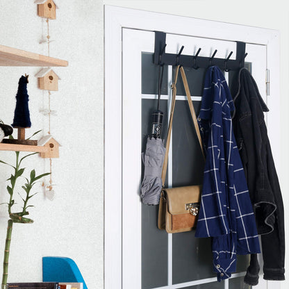 WEBI Over The Door Hook Door Hanger:Over The Door Towel Rack with 6 Coat Hooks for Hanging,Door Coat Hanger Towel Hanger Over Door Coat Rack for Towels,Clothes,Back of Bathroom,Black