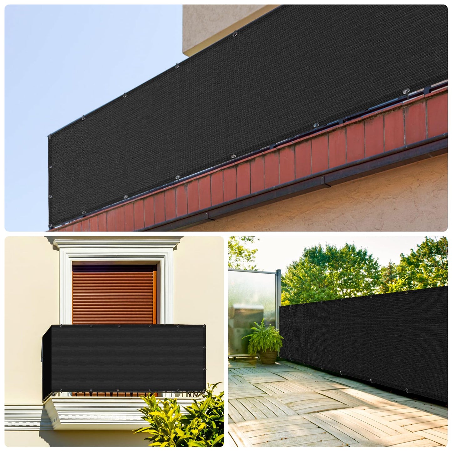 UIRWAY Privacy Screen Balcony Fence 3'x10', Garden Courtyard Privacy Fence Screen with Zip Ties UV Protection, for Animal Barriers, Decks, Patios, Outdoor Pools, Porches, Condo Railings - Black