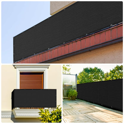 UIRWAY Privacy Screen Balcony Fence 3'x10', Garden Courtyard Privacy Fence Screen with Zip Ties UV Protection, for Animal Barriers, Decks, Patios, Outdoor Pools, Porches, Condo Railings - Black