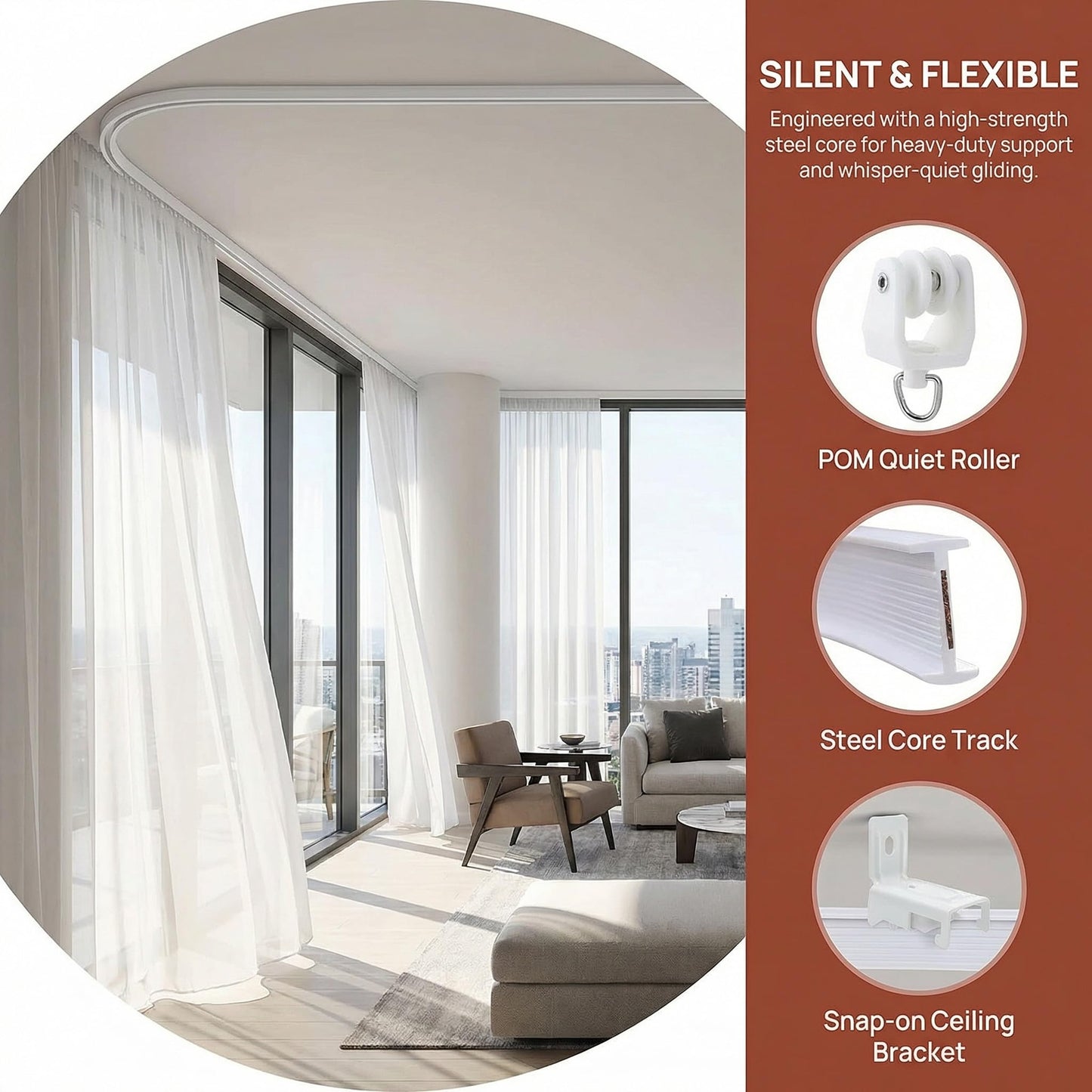 5 Meters (16.4FT) Flexible Bendable Ceiling Curtain Track,room divider, window treatment or bay, shower track, trailer motorhome Curtain Track, Room Divider, Ceiling Track for Curtains