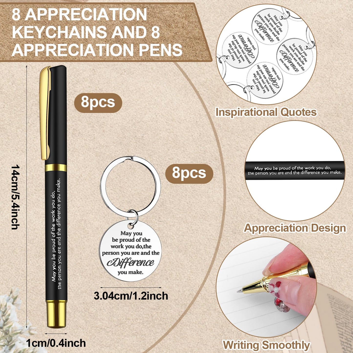 8 Set Inspirational Gifts Include Motivational Notebooks with Inspirational Pens Thank You Keychains Employee Appreciation Gifts Bulk Thank You Gift for Colleague Coworker Staff Team Volunteer Teacher