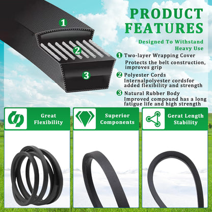 Podoy GX20072 Mower Deck Belt Replacement for John Deere 42 inch Deck L100 L110 LA100 LA115 D110 D105 E100 S100, 1/2" x 103.88" Heavy Duty Reinforced Rubber Lawn Mower Belt