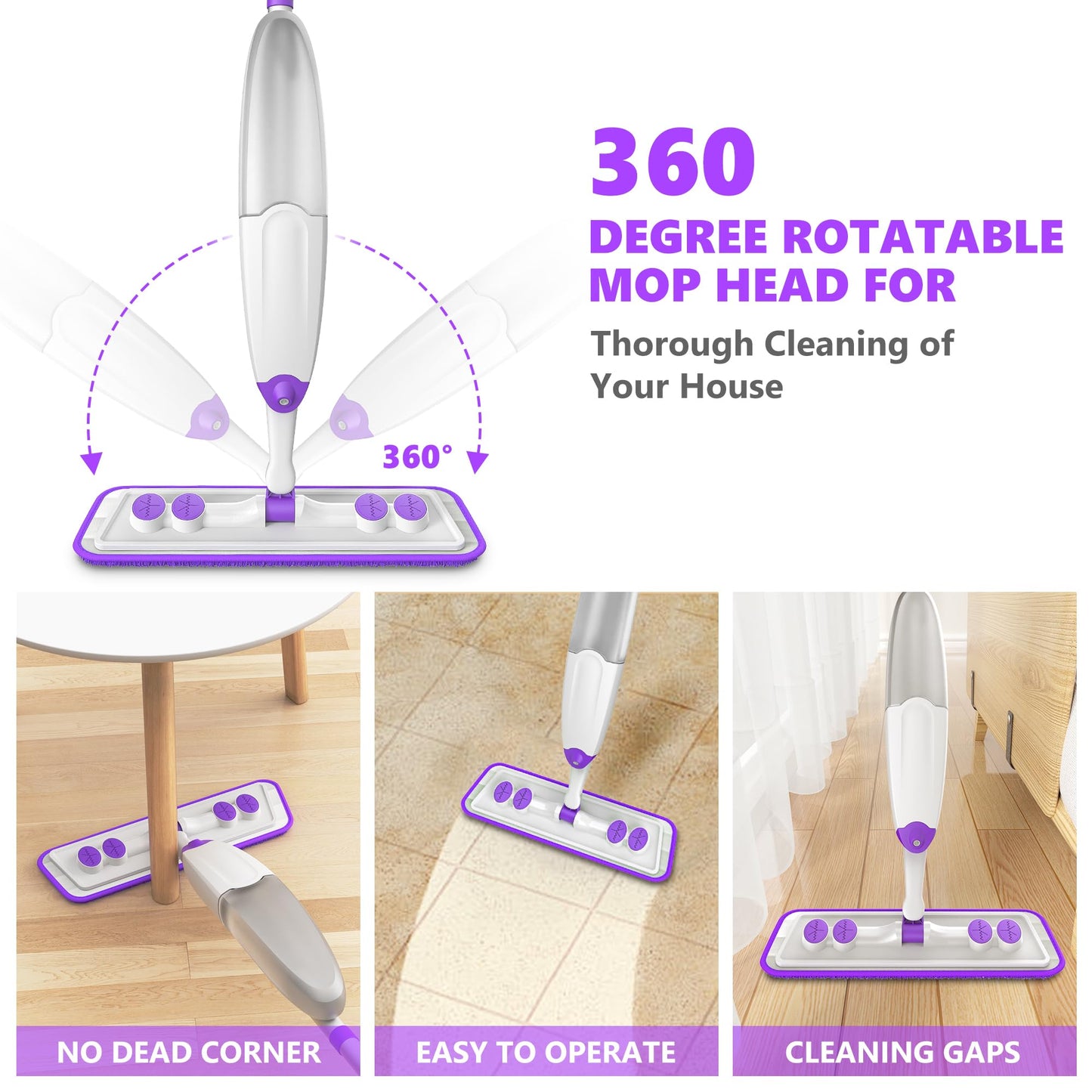 Spray Mops for Hardwood Floor Cleaning, Microfiber Flat Floor Mop with Washable Reusable Pads, Dust Wood Laminate Tile Wet Dry Mopping Head Fit for Disposable Dry Wet Sweeping Refills Cloths