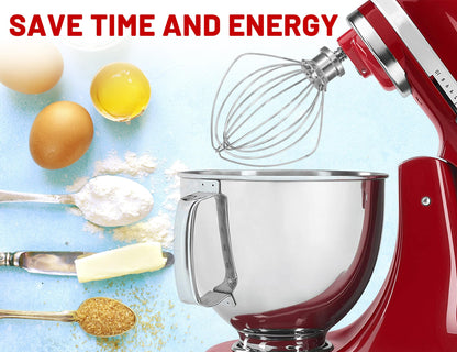 Dishwasher Safe Whisk Attachment Fits KitchenAid, K45WW 6 Wire Whip for 4.5 5 Quart KitchenAid Tilt-Head Stand Mixer，Whole Stainless Steel (NewlyArt Direct ONLY. All Others are Counterfeit)