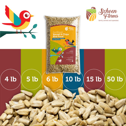 Schoen Farms Sunflower Kernels & Chips – 5 lb Bag – Hulled Sunflower Hearts Bird Seed – No-Mess Wild Bird Food for Finches, Chickadees & Nuthatches – Grown in Canada