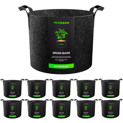 VIVOSUN 10-Pack 5 Gallon Grow Bags Heavy Duty 300G Thickened Nonwoven Plant Fabric Pots with Handles