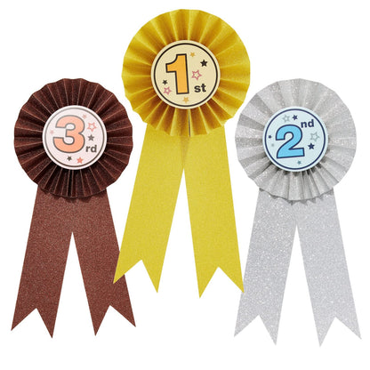 24-Pack Award Ribbons - Participation Decorations, Rosette Ribbons, 1st, 2nd, and 3rd Place Recognition Awards for Spelling Bees, Science Fairs, Talent Shows, Gold, Silver, Bronze